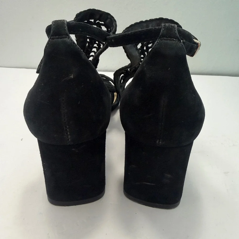Alexandre Birman‎ Black Suede Leather Braided Strappy Heel Sandals Size 38.5